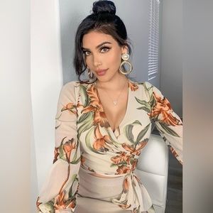 Fashion Nova Last Chance Mesh Top In Nude/Floral Size 2X